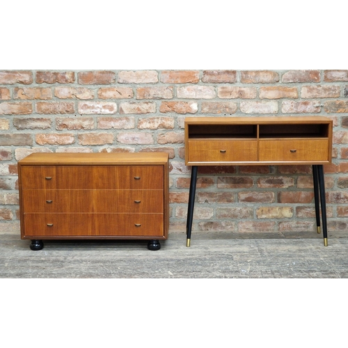 1167 - Small Danish style teak chest of three drawers, H 50cm x W 80cm x D 37cm, together with a two drawer... 