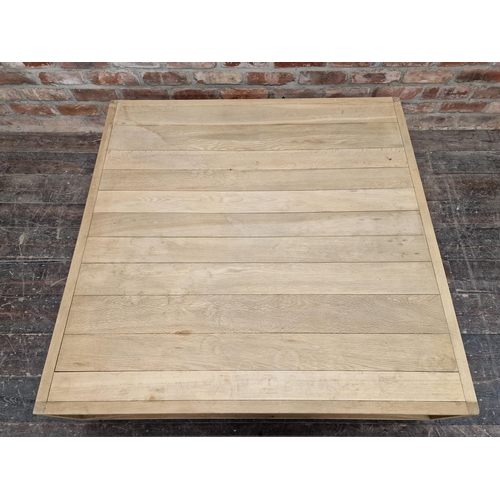 1173 - Vintage light oak coffee table with slatted under tier, H 40cm x W 120cm x D 120cm