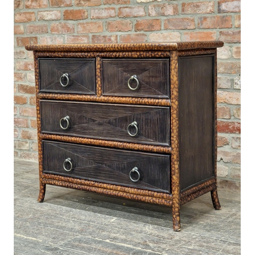 1176 - Contemporary American bamboo chest of two short over two long drawers, H 93cm x W 101cm x D 48cm