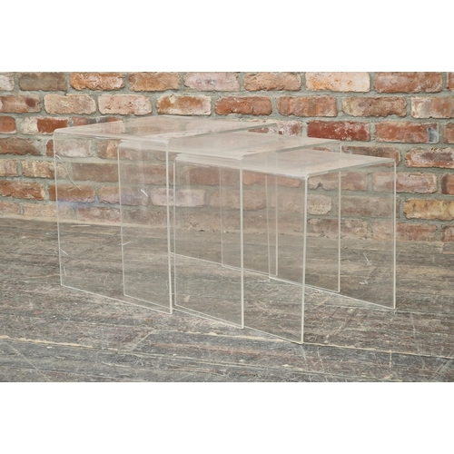 1187 - Vintage Lucite nest of three tables, H 50cm x W 50cm (largest)