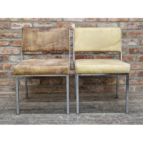 1198 - Pair of vintage Italian brutalist dining chairs, with calf leather upholstery, steel side brackets a... 