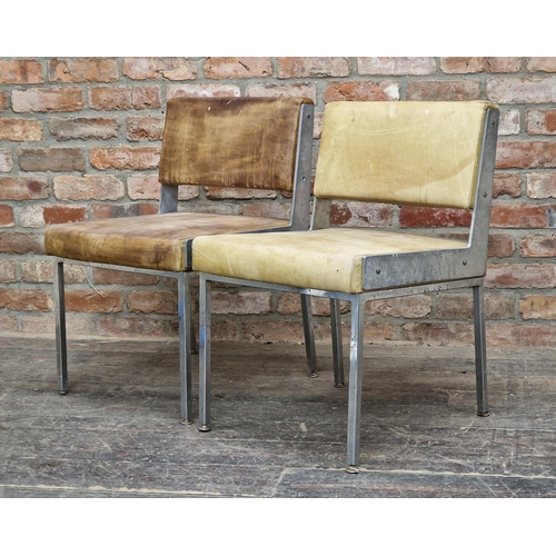 1198 - Pair of vintage Italian brutalist dining chairs, with calf leather upholstery, steel side brackets a... 