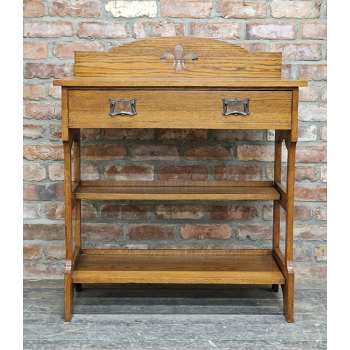 1200 - Liberty & Co - Arts and Craft oak buffet with single drawer and copper handles, purchased by the ven... 