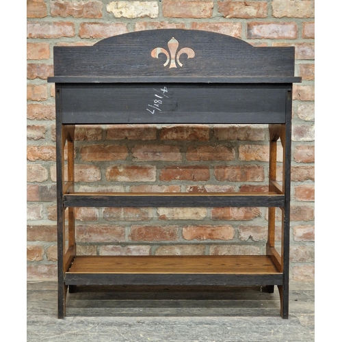 1200 - Liberty & Co - Arts and Craft oak buffet with single drawer and copper handles, purchased by the ven... 