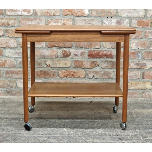 1205 - Vintage Mid-Century Danish teak extendable drinks trolley, H 68cm x W 76cm x D 49cm