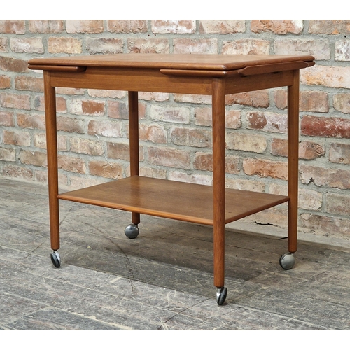 1205 - Vintage Mid-Century Danish teak extendable drinks trolley, H 68cm x W 76cm x D 49cm