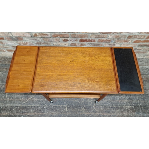 1205 - Vintage Mid-Century Danish teak extendable drinks trolley, H 68cm x W 76cm x D 49cm