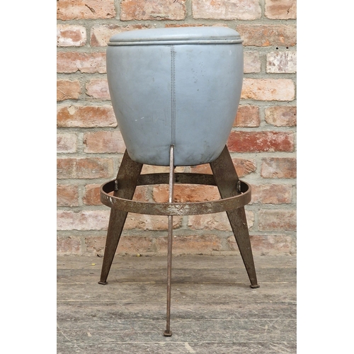 1214 - A vintage retro rocket stool with cast iron base and faux leather top, H 78cm