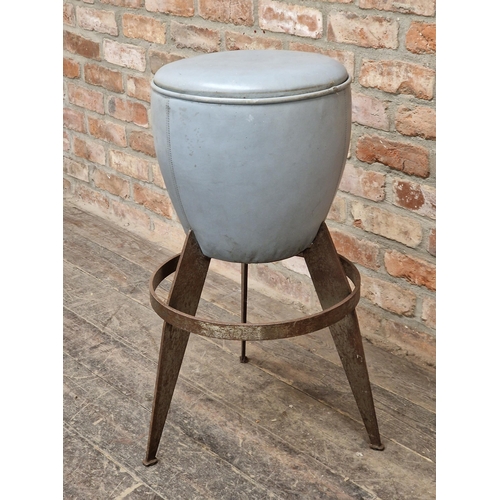 1214 - A vintage retro rocket stool with cast iron base and faux leather top, H 78cm