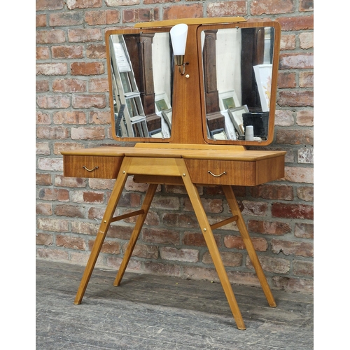 1215 - Good quality vintage Mid-Century Swedish teak dressing table with twin swing mirrors and central lam... 