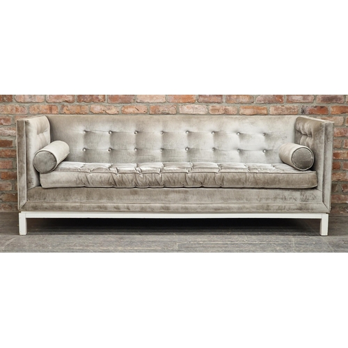 1216 - Johnathan Adler - Pair of Lampert sofas with velvet button back upholstery, H 79cm x W 216cm x D 87c... 