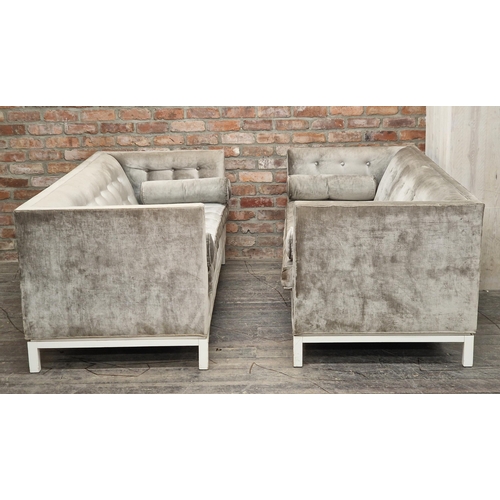 1216 - Johnathan Adler - Pair of Lampert sofas with velvet button back upholstery, H 79cm x W 216cm x D 87c... 