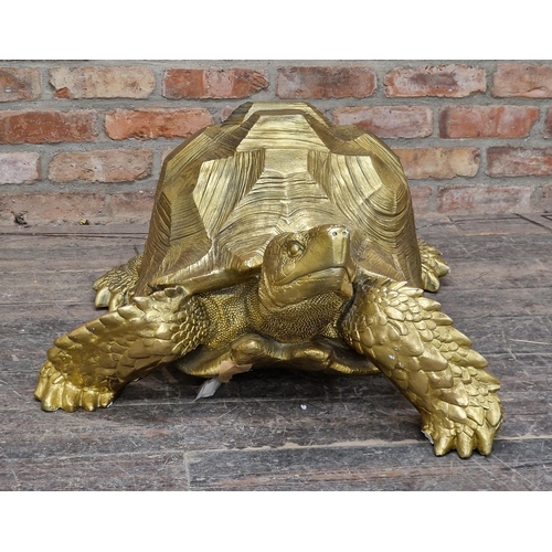 1386 - Contemporary Large Resin Tortoise statue with gilt paintwork, H 44cm x L 90cm x D 77cm