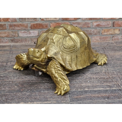 1386 - Contemporary Large Resin Tortoise statue with gilt paintwork, H 44cm x L 90cm x D 77cm