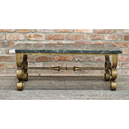 1221 - Vintage Mid-Century gilded metal coffee table of scrolled form with marble top, attributed to Robert... 