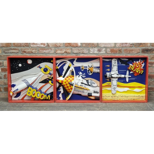 1373 - Three Pop Art aeronautical themed wooden diorama box displays in the style of Roy Lichtenstein (1923... 