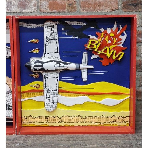 1373 - Three Pop Art aeronautical themed wooden diorama box displays in the style of Roy Lichtenstein (1923... 