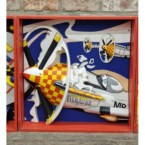 1373 - Three Pop Art aeronautical themed wooden diorama box displays in the style of Roy Lichtenstein (1923... 