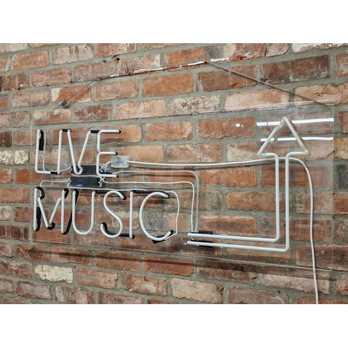 1010 - 'Live Music' acrylic and white neon sign, working, 130cm x 55cm