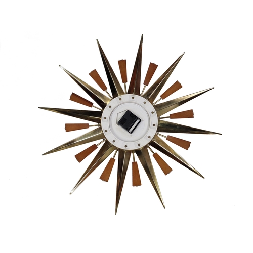 1593 - Metamec Mid-Century 1960's Sunburst style retro hanging wall clock, D 60cm