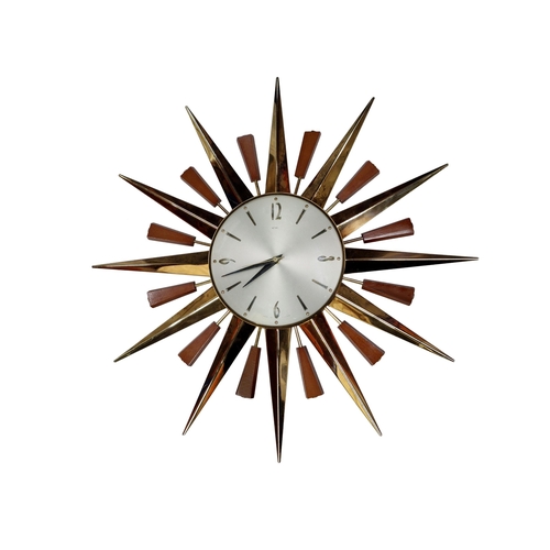 1593 - Metamec Mid-Century 1960's Sunburst style retro hanging wall clock, D 60cm