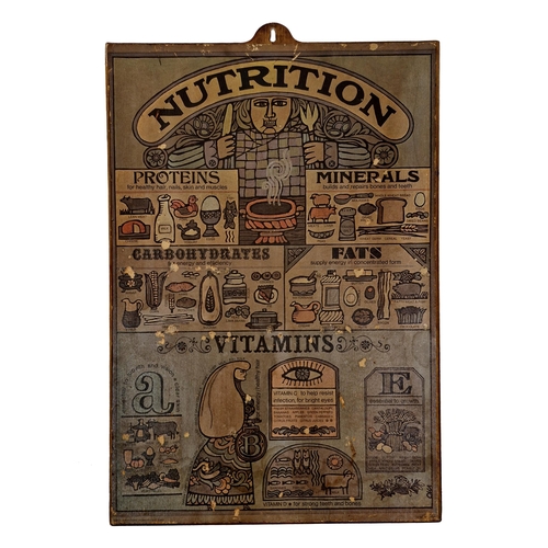 1035 - Vintage 1970s Oka kitchen nutrition wall hanging, printed by Portal Publications, 73cm x 49cm