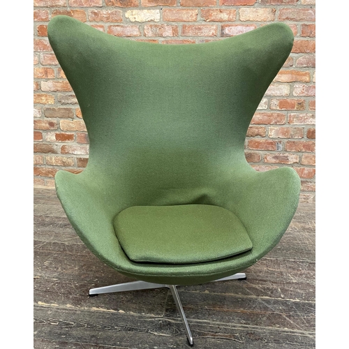 1328 - Arne Jacobsen (1902-1971) - Egg Chair, original green upholstery on cast aluminium base, H 106cm x W... 