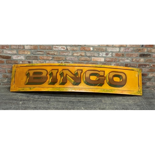 1069 - Impressive hand painted 'Bingo' fairground wooden panel sign, 240cm x 50cm