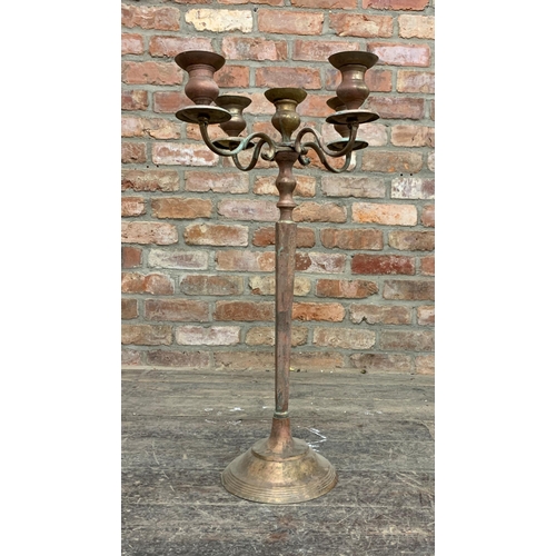 1153 - Oversized centrepiece four branch candelabra, silver plate heavily worn, H 80cm