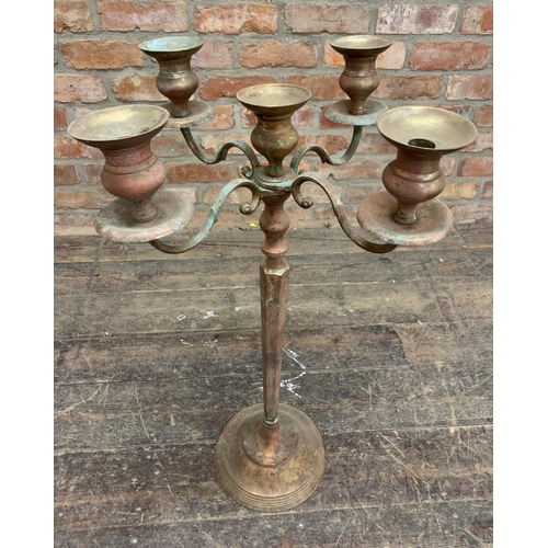 1153 - Oversized centrepiece four branch candelabra, silver plate heavily worn, H 80cm