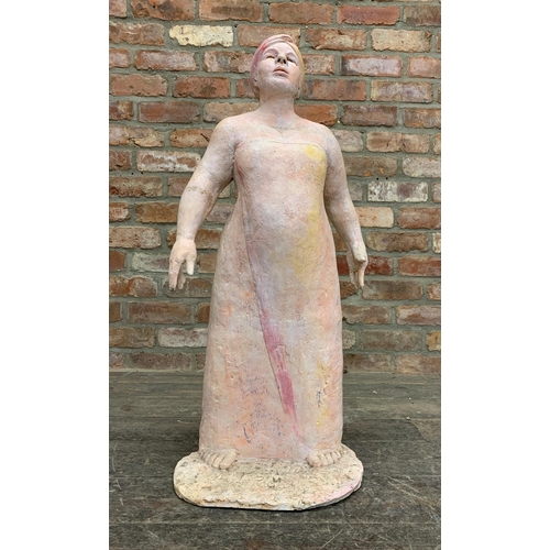 1393 - Deborah McCabe (20th/21st Century) - Standing woman in robe, plaster sculpture H 83cm