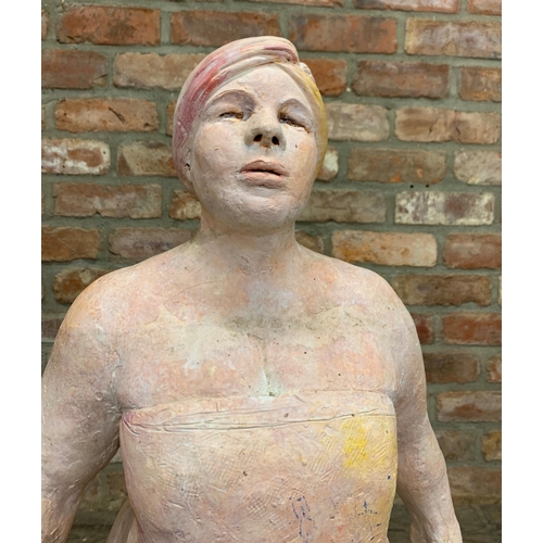 1393 - Deborah McCabe (20th/21st Century) - Standing woman in robe, plaster sculpture H 83cm