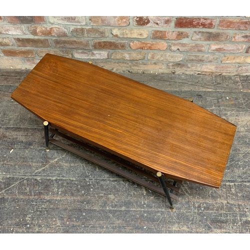 1365 - Mid-century Italian teak coffee table in the manner Gio Ponti, with slatted under tier and ebonised ... 