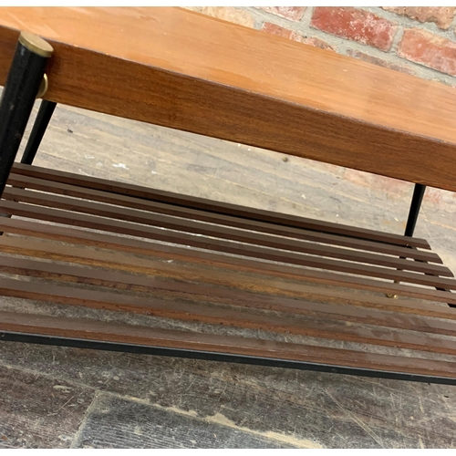 1365 - Mid-century Italian teak coffee table in the manner Gio Ponti, with slatted under tier and ebonised ... 