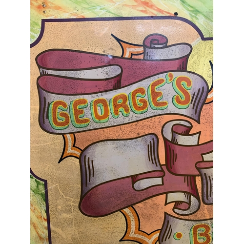 1043 - Hand painted 1950's wooden fairground 'Georges Bingo' shutter, 150cm x 138cm