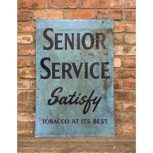 1049 - Advertising - Senior Service Satisfy Tobacco At Its Best, blue tin sign, 91cm x 61cm