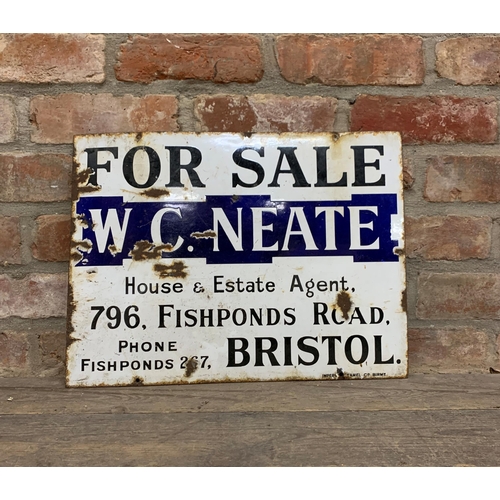 1050 - Advertising - W.C Neate, For Sale, Fishponds Road Bristol enamel sign, 51cm x 38cm