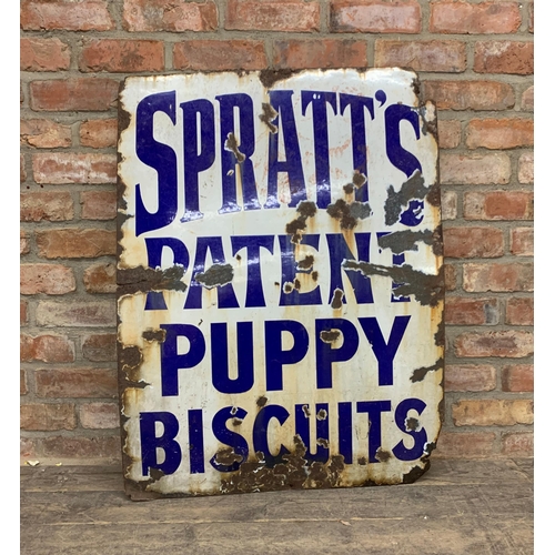 1052 - Advertising - Spratt's patent puppy biscuits, white and blue text enamel sign, 102cm x 75cm