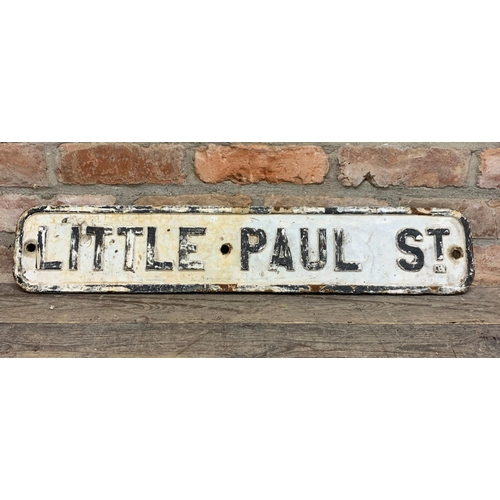 1055 - Antique 'Little Paul St' cast iron street sign, likely from Kingsdown area of Bristol, 81cm x 16cm