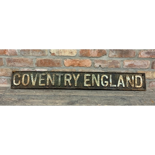 1056 - Antique 'Coventry England' cast iron street sign, 115cm x 15cm