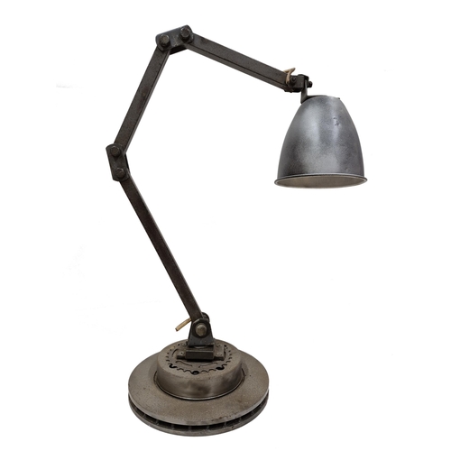 1118 - Vintage Memlite Engineers industrial style articulated machinist lamp on circular base, H 58cm