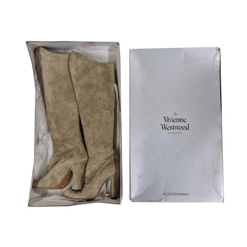 105 - Vivienne Westwood knee high beige suede dolly boots, size 40, with original box