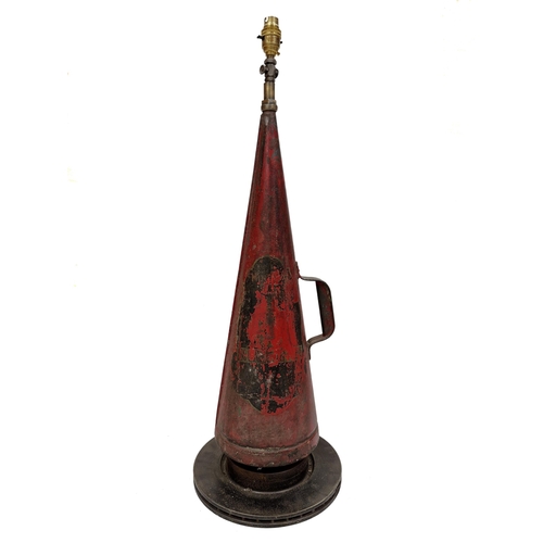 1133 - Converted industrial style fire hydrant floor lamp on circular base, H 80cm