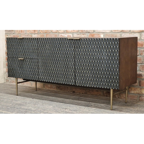 1222 - Contemporary brutalist style sideboard, H 74cm x W 158cm x D 46cm