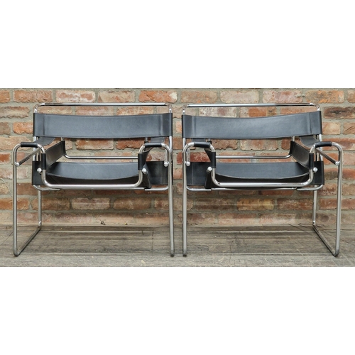 1229 - Manner of Marcel Breuer (1902-1981) - Pair of 'Wassily' chrome and leather armchairs, H 73cm x W 78c... 