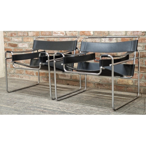 1229 - Manner of Marcel Breuer (1902-1981) - Pair of 'Wassily' chrome and leather armchairs, H 73cm x W 78c... 