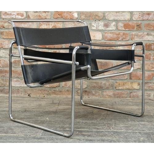 1229 - Manner of Marcel Breuer (1902-1981) - Pair of 'Wassily' chrome and leather armchairs, H 73cm x W 78c... 