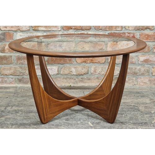 1234 - Vintage Mid-Century G Plan Astro circular coffee table with inset glass top, H 45.5cm x W 84cm