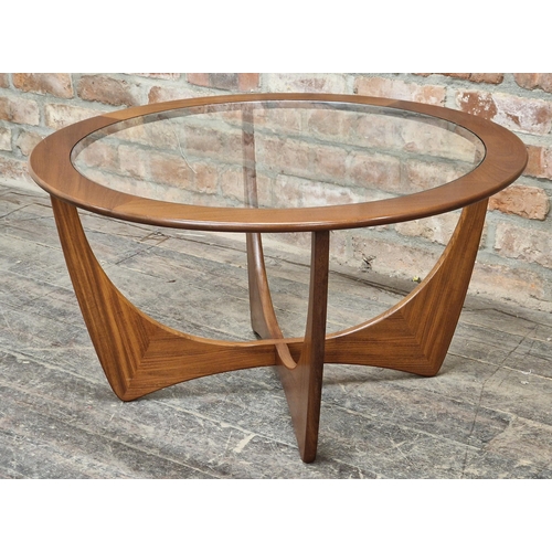 1234 - Vintage Mid-Century G Plan Astro circular coffee table with inset glass top, H 45.5cm x W 84cm