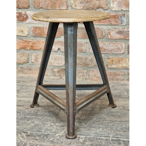 1238 - Early 20th Century German industrial metal stool with circular wood top by Rowac, H 50cm x Diameter ... 